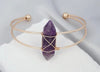 Healing Crystal Quartz Amethyst Gemstone Gold Bangle Cuff Bracelet ~ "Spiritual Awareness & Protection"