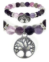 Tree of Life Fluorite and Amethyst Charm Bracelet