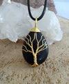 Tree of Life Black Obsidian Necklace Braided with Gold Thread- Crystal, Gemstone, Natural, Healing Jewelry